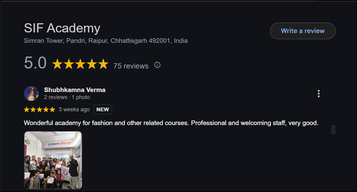 Google Review for Fashion Design Course 3